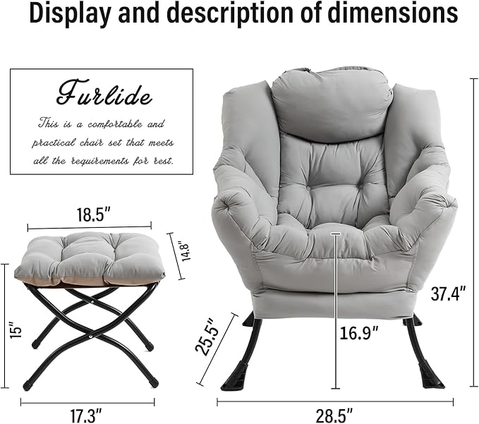 Lazy Chair with Ottoman, Modern Chair with Folding Footrest, Lounge Accent Chair, Comfortable Reading Chair (Peach Light Grey) - LeafyLoom