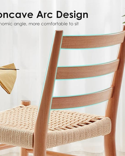 STARY Wood Rattan Dining Room Chairs Set of 2 with Comfortable Woven Seat, Fully assembled, Nature - Set of 4 - LeafyLoom