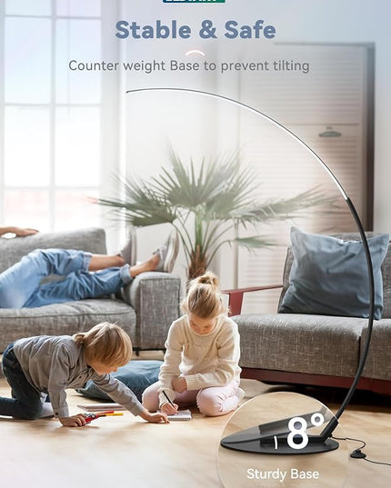 LEDIARY Arc Floor Lamp 65" Modern Standing Lamp with Remote, Black LED Arch Lamps for Living Room Bedroom Office, 3 Color Temperature & Stepless Dimmable Arched Reading Lamp - LeafyLoom