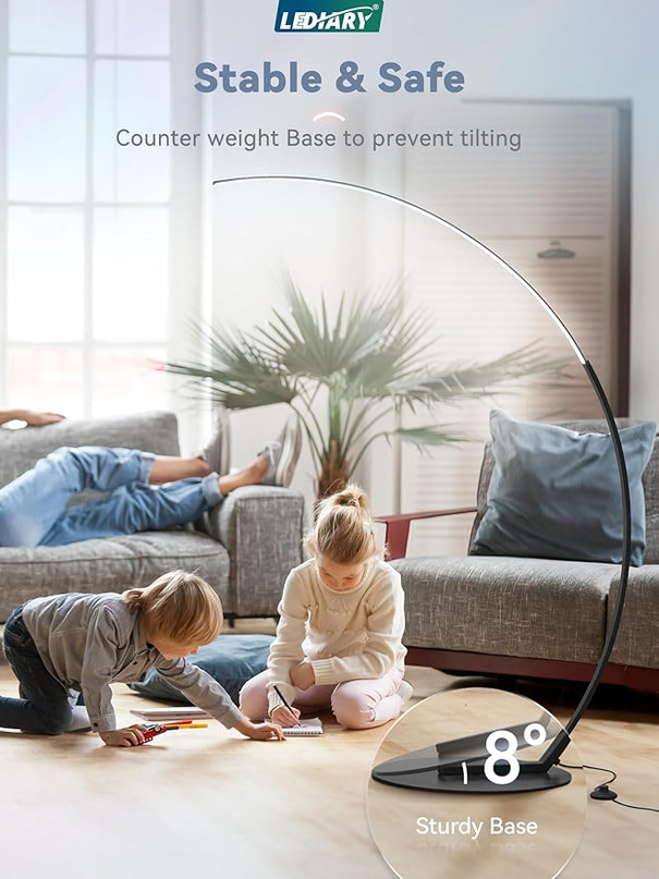 LEDIARY Arc Floor Lamp 65" Modern Standing Lamp with Remote, Black LED Arch Lamps for Living Room Bedroom Office, 3 Color Temperature & Stepless Dimmable Arched Reading Lamp - LeafyLoom