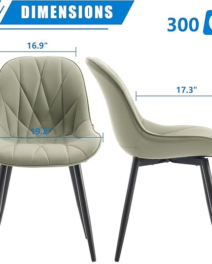 YOUNIKE Dining Chairs Set of 2, Olive Green Comfy Padded Kitchen Chairs, Armless Modern Faux Leather Upholstered Dining Room Chairs, Elegant Dinning Chairs Side Chairs, Easy to Clean - LeafyLoom