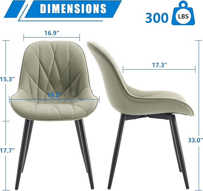 YOUNIKE Dining Chairs Set of 2, Olive Green Comfy Padded Kitchen Chairs, Armless Modern Faux Leather Upholstered Dining Room Chairs, Elegant Dinning Chairs Side Chairs, Easy to Clean - LeafyLoom
