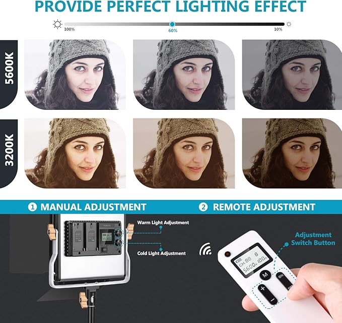 Neewer 2 Packs Advanced 2.4G 480 LED Video Light Photography Lighting Kit with Bag, Dimmable Bi-Color LED Panel with 2.4G Wireless Remote, LCD Screen and Light Stand for Portrait Product Photography Neewer