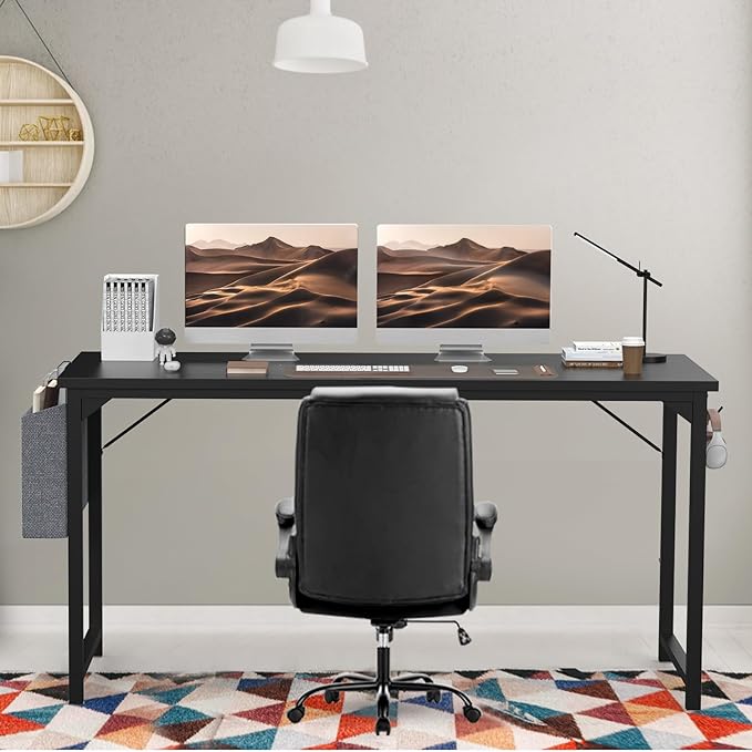 SMUG Computer Desk 40 Inch Home Office Writing Wood Storage Bag & Headphone Hook Small Spaces Simple Bedroom Work Study Kids Table, Black - LeafyLoom