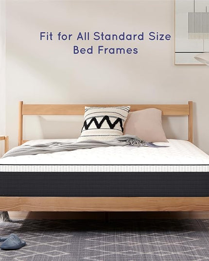 10 Inch Hybrid King Mattress, King Box Spring Mattresses with High Density Foam, King Size Innerspring Foam Mattress in a Box, White Grey Mattresses Bed with Medium Firm Feel, 80x76x10 inch - LeafyLoom