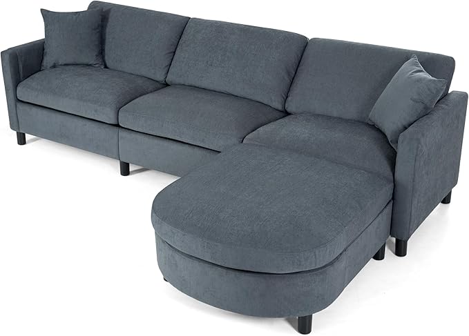 L Shaped Convertible Modular Sectional Couch with Movable Ottoman and Detachable Backrest , 4 Seater Reversible Corner Sofa ,Comfy Chenille Upholstered Sleeper Sofa&Couches for Living Room Office - LeafyLoom