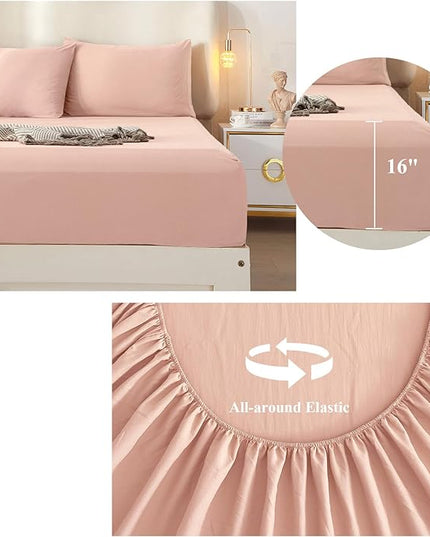HighBuy Blush Pink Full Size Sheet Set Extra Soft Deep Pocket Sheets Set,4 Piece Bed Sheets Set Fit 16 Mattress,Wrinkle,Fade,Stain Resistant Cooling Bed Sheets,Fitted Sheets,Pillowcases Set - LeafyLoom