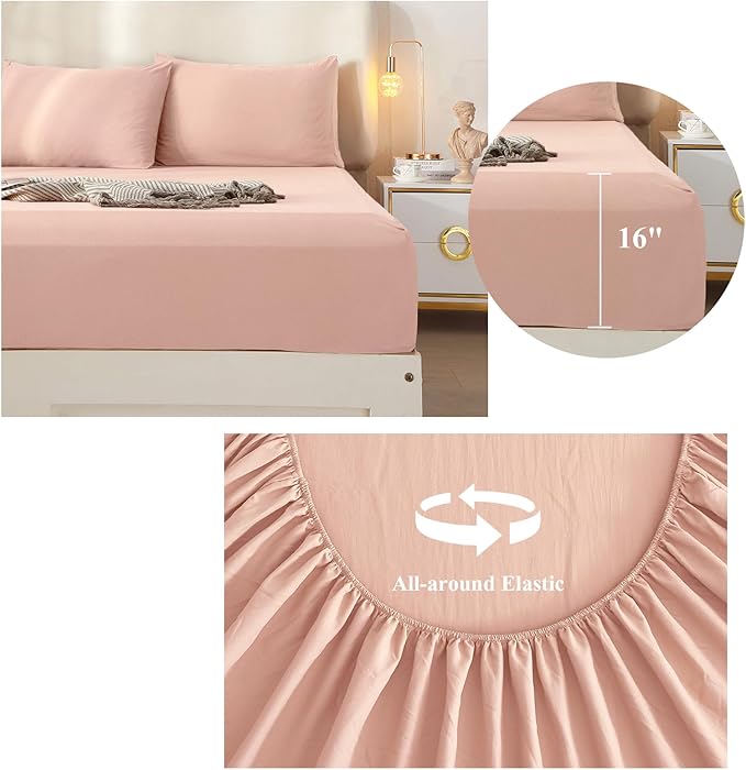 Blush Pink Queen Sheet Set - Hotel Luxury Bed Sheets 4 Pieces Cooling Sheets for Queen Size Bed - Easy Care Bedding Sheets & Pillowcases - 16" Deep Pocket - Wrinkle,Fade,Stain Resistant - LeafyLoom