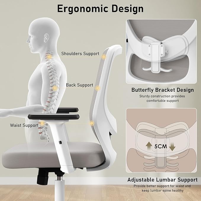 Office Chair, Ergonomic Desk Chair with Adjustable High Back, Breathable Mesh Computer Chair with Adjustable Armrests, Rolling Swivel Comfy Task Chairs, Executive Chair for Home Office - LeafyLoom