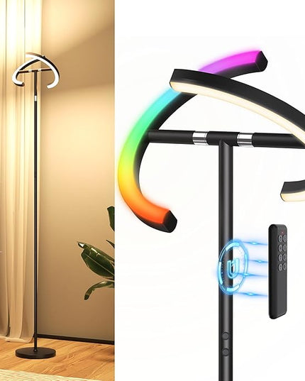 OHLUX Led Floor Lamps for Living Room, Modern Art Dimmable Standing Lamp,30W Bright Floor Lamp with Double-Sided Lightning RGB Rotatable,Button&Remote Control Tall Floor Lamp for Bedroom Office Corner - LeafyLoom