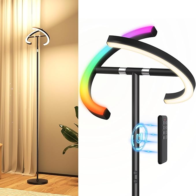 OHLUX Led Floor Lamps for Living Room, Modern Art Dimmable Standing Lamp,30W Bright Floor Lamp with Double-Sided Lightning RGB Rotatable,Button&Remote Control Tall Floor Lamp for Bedroom Office Corner - LeafyLoom