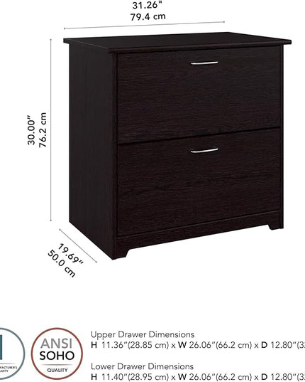 Bush Business Furniture Cabot 2 Drawer Lateral File Cabinet | Letter, Legal, and A4-size Document Storage for Home Office, 32W, Espresso Oak - LeafyLoom