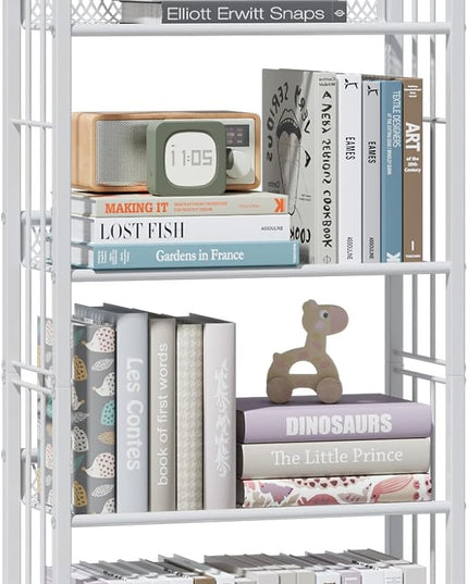 Bookshelf Storage Shelf Bookcase Freestanding Storage Stand Book Organizer for Living Room, Bedroom, Kitchen, Rust Resistance,Easy Assembly Multi-Functional Organizer (4 Tiers, White) - LeafyLoom