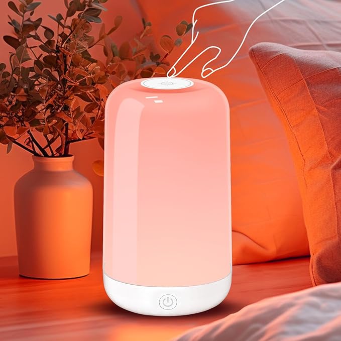 Smart Touch Bedside Table Lamp [Multi-Color & Warm Lights], 3600mA Cordless Small Table Lamp Rechargeable, 7 Colors & Fully Dimmable LED Night Lights for Bedroom Nightstand Nursery Living Room - LeafyLoom