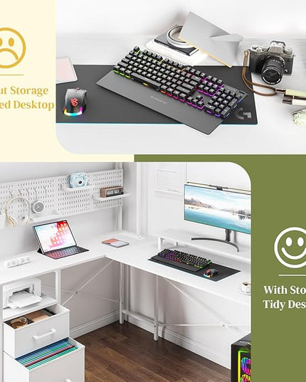 Yoobure L Shaped Desk with Pegboard, Reversible Gaming Desk with LED Lights & Power Outlets, Computer Desk with Drawers & Storage Shelves, Office Desk with Monitor Stand Corner Desk Home Office Desks - LeafyLoom