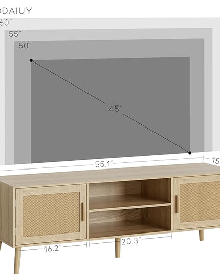 Tv Stand,Entertainment Center with Storage Cabinet, Mid Century Modern Media Console Table, Adjustable Hinge, Wooden Television Furniture for Living Room,Oak - LeafyLoom