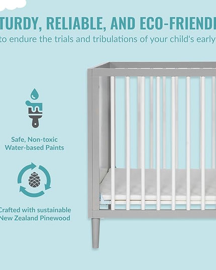 Lucas Mini Modern Crib with Rounded Spindles, 39"L x 25.5"W x 33"H - LeafyLoom