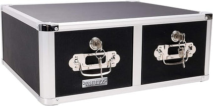 Vaultz® Locking Index Card Cabinet for 4" x 6" Cards, 2-Drawer, 6 3/4" H x 14" W x 16" D, Black - LeafyLoom