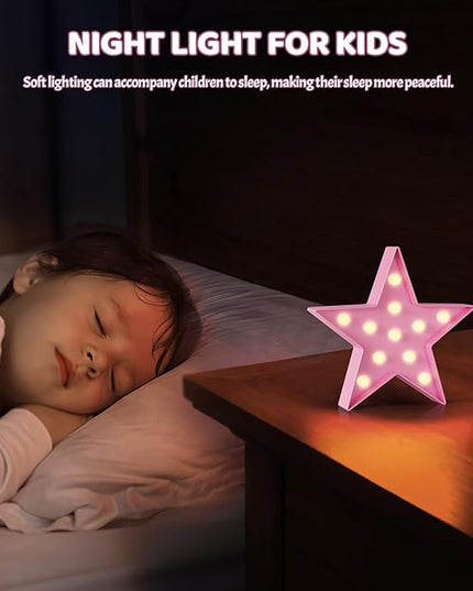 Pink Star Night Light for Kids, Battery Powered Birthday Party Decorations, Kids Room Decor for Bedrooms, Baby Night Light, Toddler Room Decor, Pink Room Decor, Pink Wall Decor for Bedroom - LeafyLoom