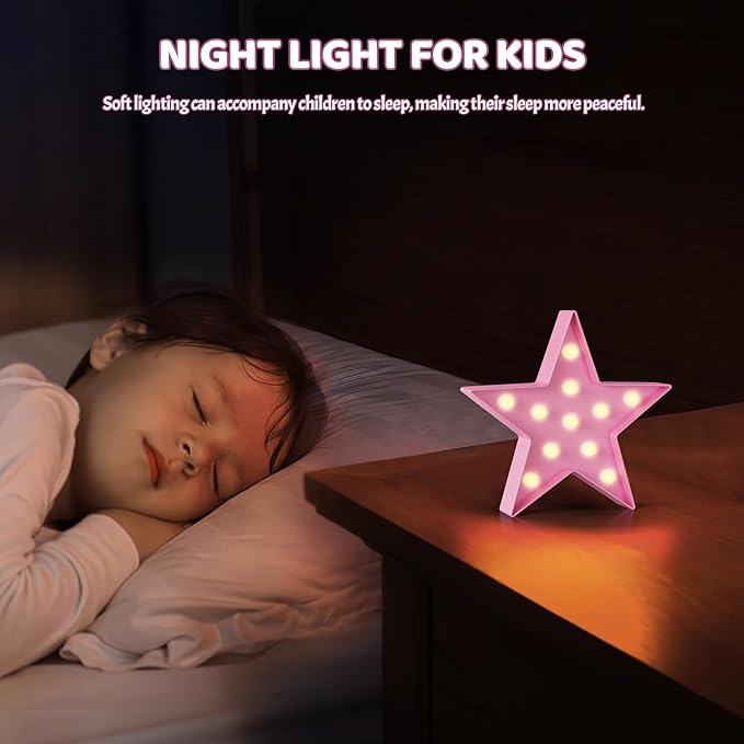 Pink Star Night Light for Kids, Battery Powered Birthday Party Decorations, Kids Room Decor for Bedrooms, Baby Night Light, Toddler Room Decor, Pink Room Decor, Pink Wall Decor for Bedroom - LeafyLoom