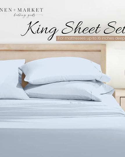 Linen Market Bed Sheets for King Size Bed (Light Blue) - Sleep Better Than Ever with These Soft and Cooling King Sheets - Deep Pocket Fits 16" Thick Beds - 4 Piece King Sheet Set - LeafyLoom