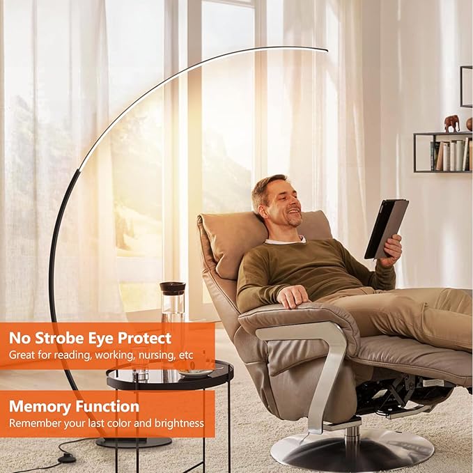 LED Floor Lamp with 3 Color Temperatures, Arc Floor Lamps Modern Standing Tall Lamp with Remote Control Reading Floor Lamp for Bedroom Office Classroom - LeafyLoom