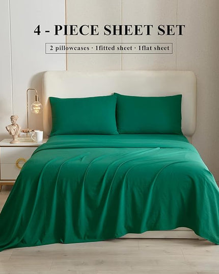 HighBuy Dark Green Full Size Sheet Set Extra Soft Deep Pocket Sheets Set,4 Piece Bed Sheets Set Fit 16 Mattress,Wrinkle,Fade,Stain Resistant Cooling Bed Sheets,Fitted Sheets,Pillowcases Set - LeafyLoom