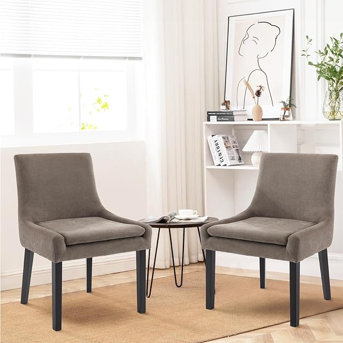 COLAMY Modern Dining Chairs Set of 4, Upholstered Corduroy Accent Side Leisure Chairs with Mid Back and Wood Legs for Living Room/Dining Room-Camel - LeafyLoom