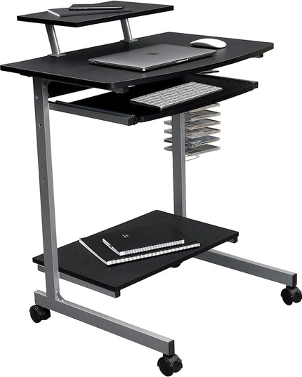 Techni Mobili Compact Computer Cart With Storage, Graphite - LeafyLoom