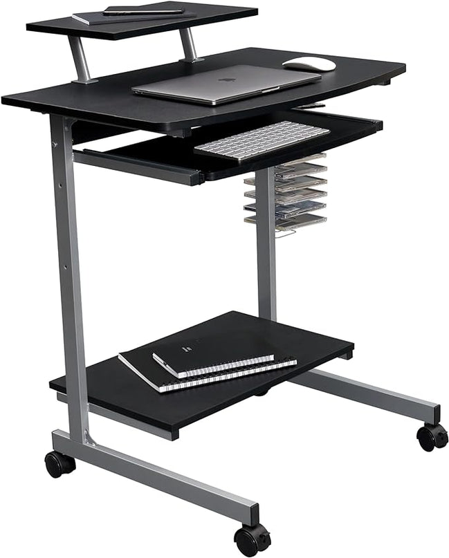 Techni Mobili Compact Computer Cart With Storage, Graphite - LeafyLoom