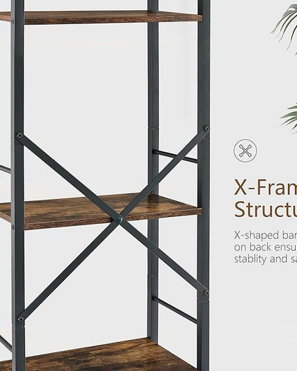Tajsoon 4 Tier Bookshelf Industrial Ladder Shelf, Tall Skinny Bookshelf with Wood, Freestanding Thin Bookshelf for Home Office, Living Room, Bedroom, Metal Frame, Rustic Brown - LeafyLoom