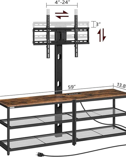 TV Stand with Mount and 4 Power Outlets 59", Entertainment Center Media Console, Swivel TV Stand Mount up to 75 inch TVs, Height Adjustable, Metal Frame for Living Room, Bedroom TVHR35E01V - LeafyLoom