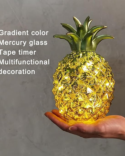 Life has light，Mercury Glass Pineapple lamp, Night Light with Timer, Glass Desk lamp for Bedroom, Dressing Table, Living Room, Children's Room, Coffee Table, Holiday Decoration, Gifts for Women. - LeafyLoom