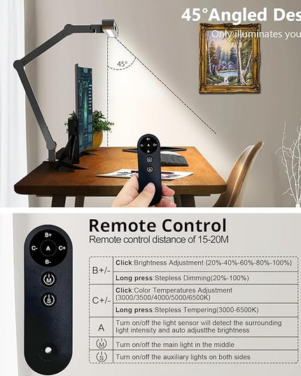 Micomlan Desk Lamp with Clamp, Architect Led Desk Lamp for Home Office with Remote Control, 24W Ultra Bright Auto Dimming Computer Desk Light Adjustable Table Light for Working Workbench - LeafyLoom