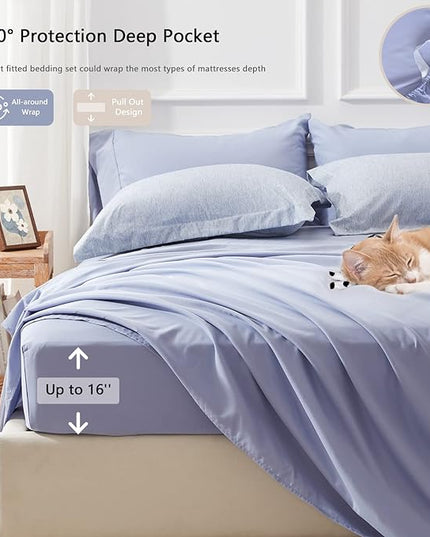 UNILIBRA Queen Comforter Set 7 Pieces Bed in a Bag - Blue Queen Soft Bed Set for All Seasons - Cationic Dyeing Bedding Comforter Sets with Comforter, Flat Sheet, Fitted Sheet, Pillowcases & Shams - LeafyLoom