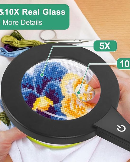5X & 10X Magnifying Glass with Light and Stand, NAKOOS 2-in-1 Magnifying Lamp with Clamp, 3 Color Modes Touch Control Stepless Dimmable Magnifiers with Stand for Soldering DIY and Close Work - LeafyLoom