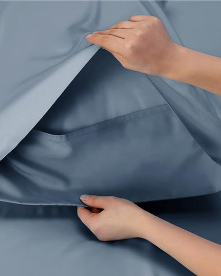 Bedsure Queen Sheets, Rayon Derived from Bamboo, Queen Cooling Sheet Set, Deep Pocket Up to 16", Breathable & Soft Bed Sheets, Hotel Luxury Silky Bedding Sheets & Pillowcases, Mineral Blue - LeafyLoom
