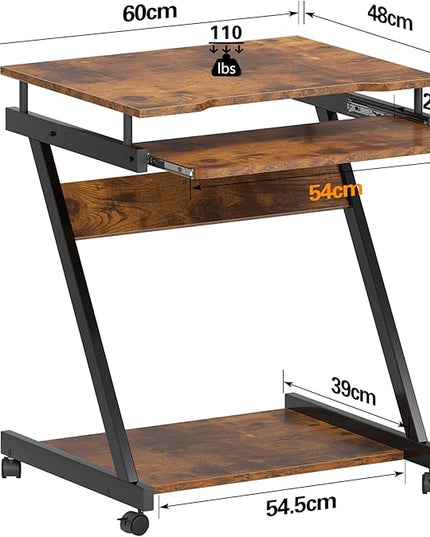 Need Rolling Computer Desk Mobile Desk Laptop Stand Desk with Sliding Keyboard for Home Office,23.6 Inches Rustic Brown DX-8110FG-ND - LeafyLoom