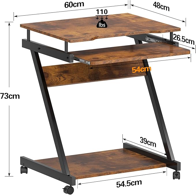 Need Rolling Computer Desk Mobile Desk Laptop Stand Desk with Sliding Keyboard for Home Office,23.6 Inches Rustic Brown DX-8110FG-ND - LeafyLoom