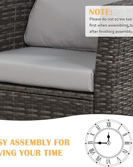 Solaste 4 Piece Patio Outdoor Furniture Sets,Patio Conversation Sofa Wicker Chair with Cushion,Hand Woven Rattan Sofa for Porch Backyard Outside Garden Lawn Yard,Grey - LeafyLoom