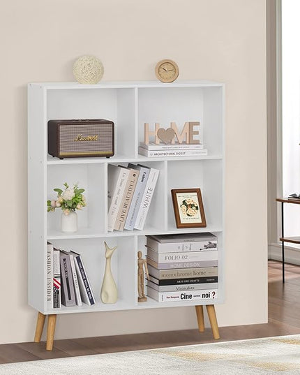 YAHARBO White Bookshelf,3 Tier Book Shelf with Legs, 7 Cube Minimalist Bookcase,Storage Organizer Shelves Display Bookcases for Bedroom,Living Room - LeafyLoom
