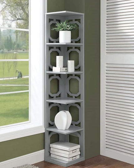 Convenience Concepts Omega 5 Tier Corner Bookcase, Gray - LeafyLoom