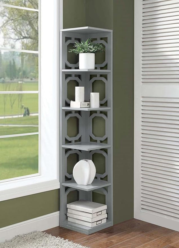 Convenience Concepts Omega 5 Tier Corner Bookcase, Gray - LeafyLoom