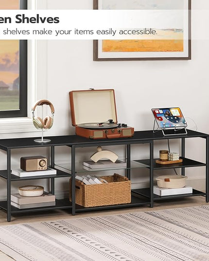 HOOBRO LED TV Stand for 65 Inch TVs with Charging Station, Gaming Entertainment Center with 3-Tier Open Storage, Long Media TV Console Table, TV Stand for Living Room, Bedroom, Black BB20UDDS01 - LeafyLoom