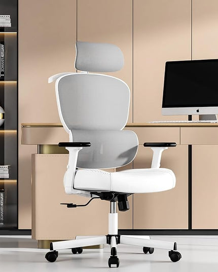 Office Chair, Ergonomic Desk Chair, High Back Desk Chair, Big and Tall Reclining Comfy Home Office Chair with Lumbar Support Breathable Mesh Computer Chair Adjustable Armrests - LeafyLoom