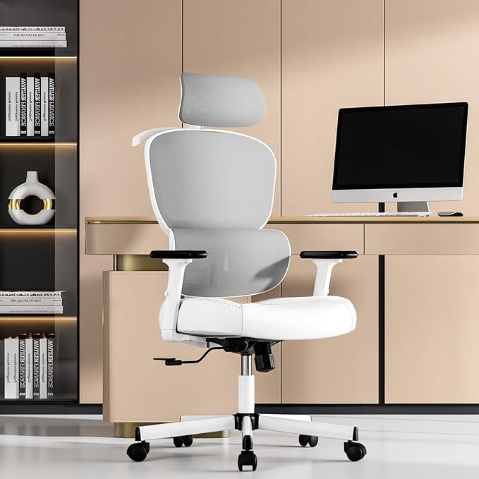 Office Chair, Ergonomic Desk Chair, High Back Desk Chair, Big and Tall Reclining Comfy Home Office Chair with Lumbar Support Breathable Mesh Computer Chair Adjustable Armrests - LeafyLoom