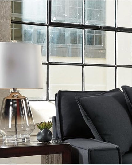 Signature Design by Ashley Jaslyn Ombre 28" Glass Table Lamp with White Shade, Silver Finish - LeafyLoom