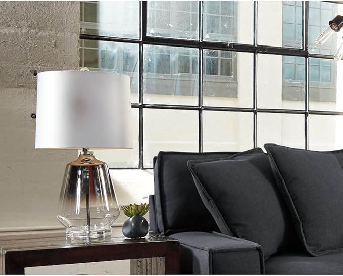 Signature Design by Ashley Jaslyn Ombre 28" Glass Table Lamp with White Shade, Silver Finish - LeafyLoom