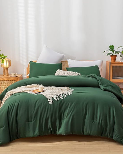 Emerald Full Size Comforter 3PCS Microfiber Full Size Comforters Set for All Season Boho Dark Green Comforter for Women and Men Soft Lightweight Bed Comforter Set - LeafyLoom