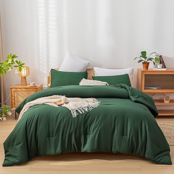 Emerald Full Size Comforter 3PCS Microfiber Full Size Comforters Set for All Season Boho Dark Green Comforter for Women and Men Soft Lightweight Bed Comforter Set - LeafyLoom